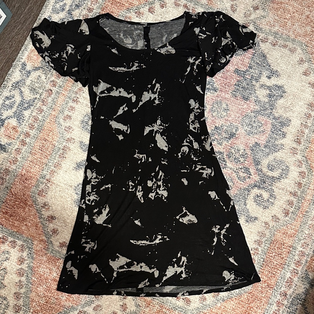 Black and Gray Abstract Patterned Knit Jersey Grunge Dress Handmade